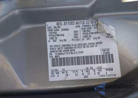 1999 Ford Expedition Eddie Bauer/Xlt z USA, uszkodzony, nr VIN 1FMRU17L7XLC11797